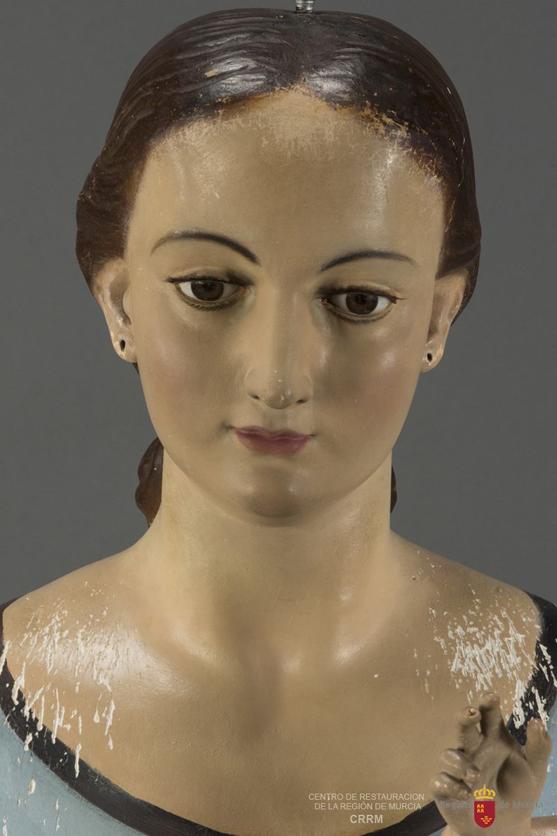 01 nuestra señora del rosario gregorio molera san bartolome beniel imagen vestir talla policromada restauracion escultura fotografia inicial arañazos alfileres faltas policromia crrm 2018