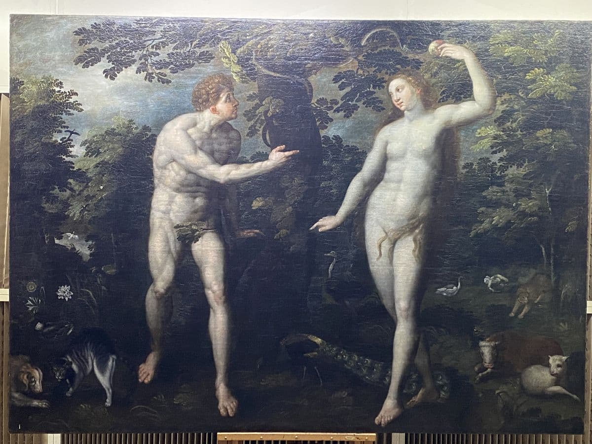 La tentacion de adan y eva taller martin de vox xvi coleccion adela barba restauracion La tentacion de adan y eva taller martin de vox xvi coleccion adela barba restauracion